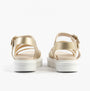 Heavenly Feet SAFFRON Womens Sandals Gold rear view with buckle closure and synthetic leather straps