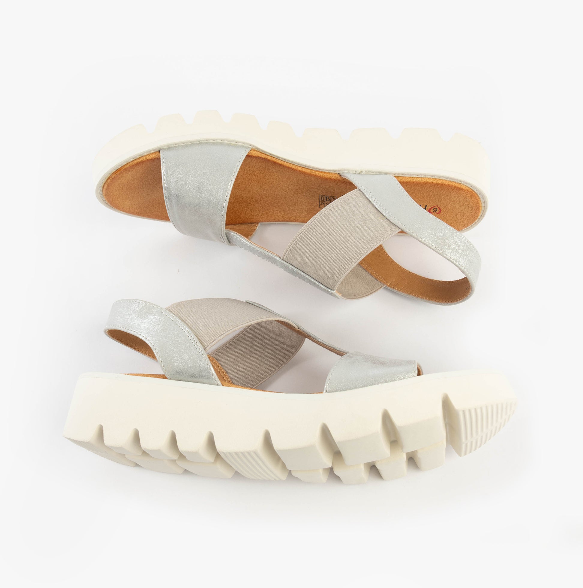 Heavenly Feet RITZ SHIMMER Womens Sandals Silver Shimmer top view showcasing stylish faux leather design and wedge sole.