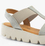 Heavenly Feet RITZ SHIMMER Womens Sandals Silver Shimmer side view showcasing faux leather upper and wedge heel.