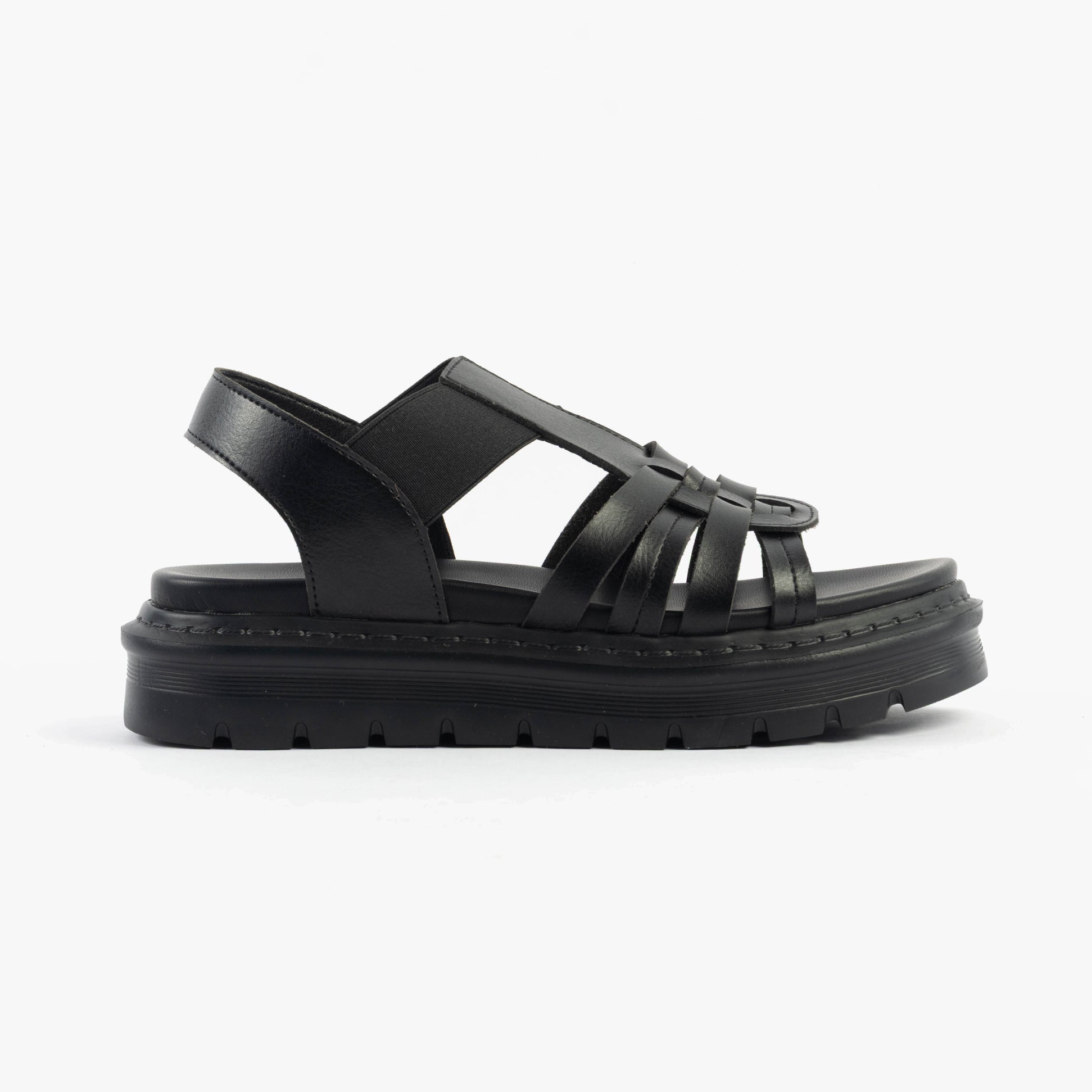 Heavenly Feet SAMORA Womens Sandals Black side view showing synthetic leather upper and EVA sole.
