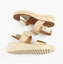 Heavenly Feet PISTACHIO Womens Sandals Beige/Gold top view showcasing faux leather upper and wedge sole.