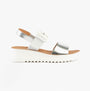 Heavenly Feet PISTACHIO Womens Sandals White/silver side view showcasing the wedge heel and buckle fastening.