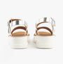 Heavenly Feet PISTACHIO Womens Sandals White/silver back view showcasing the silver straps and white wedge sole.