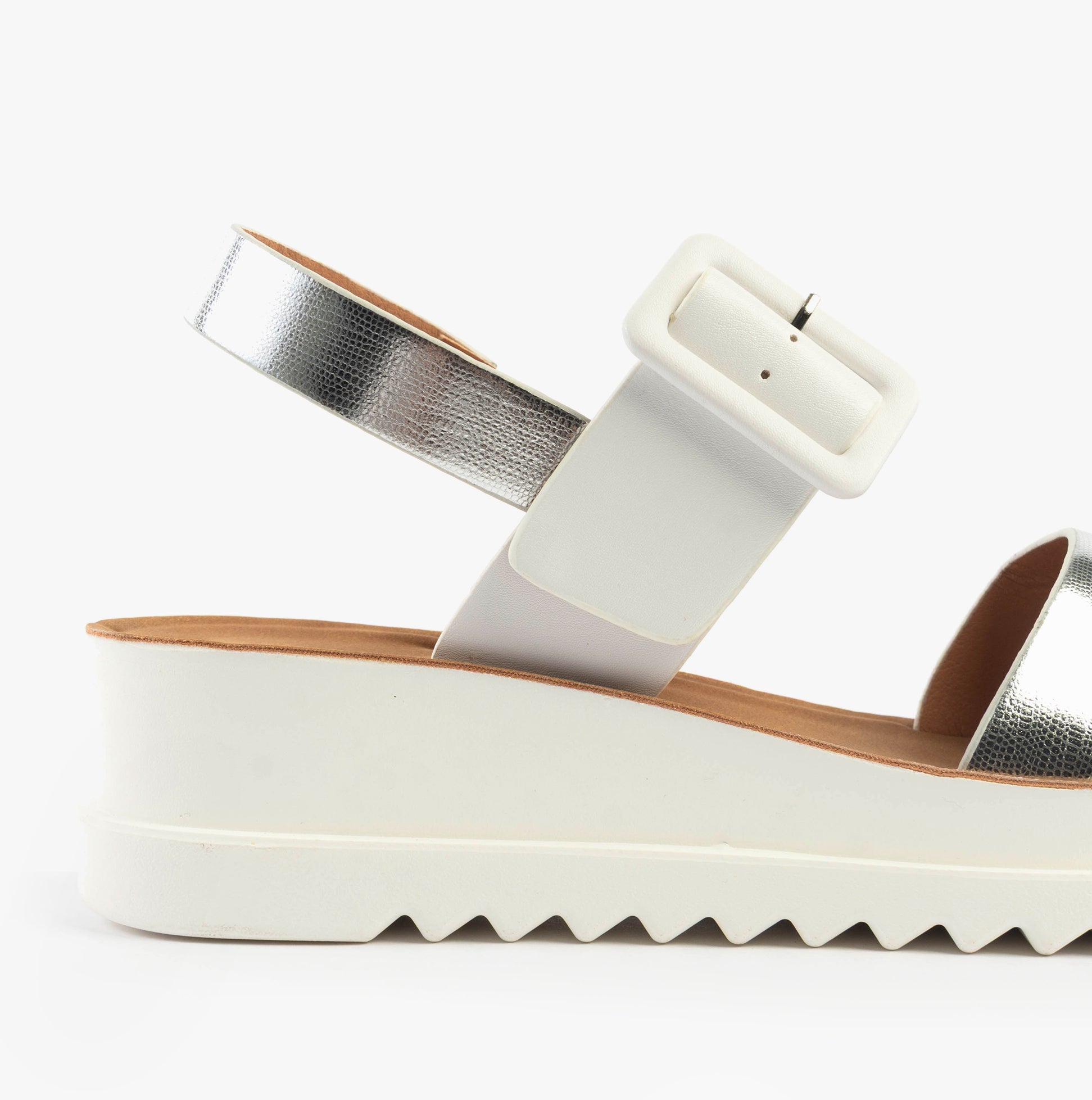 Heavenly Feet PISTACHIO Womens Sandals White/silver side view featuring faux leather and wedge heel.