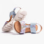 Heavenly Feet RITZ Womens Sandals Floral Blue side view showcasing the platform sole and floral design.