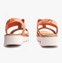 Heavenly Feet RITZ Womens Sandals Floral Orange rear view showcasing the slip-on design and platform heel.
