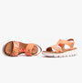 Heavenly Feet RITZ Womens Sandals Floral Orange side view and detail view on a white background.