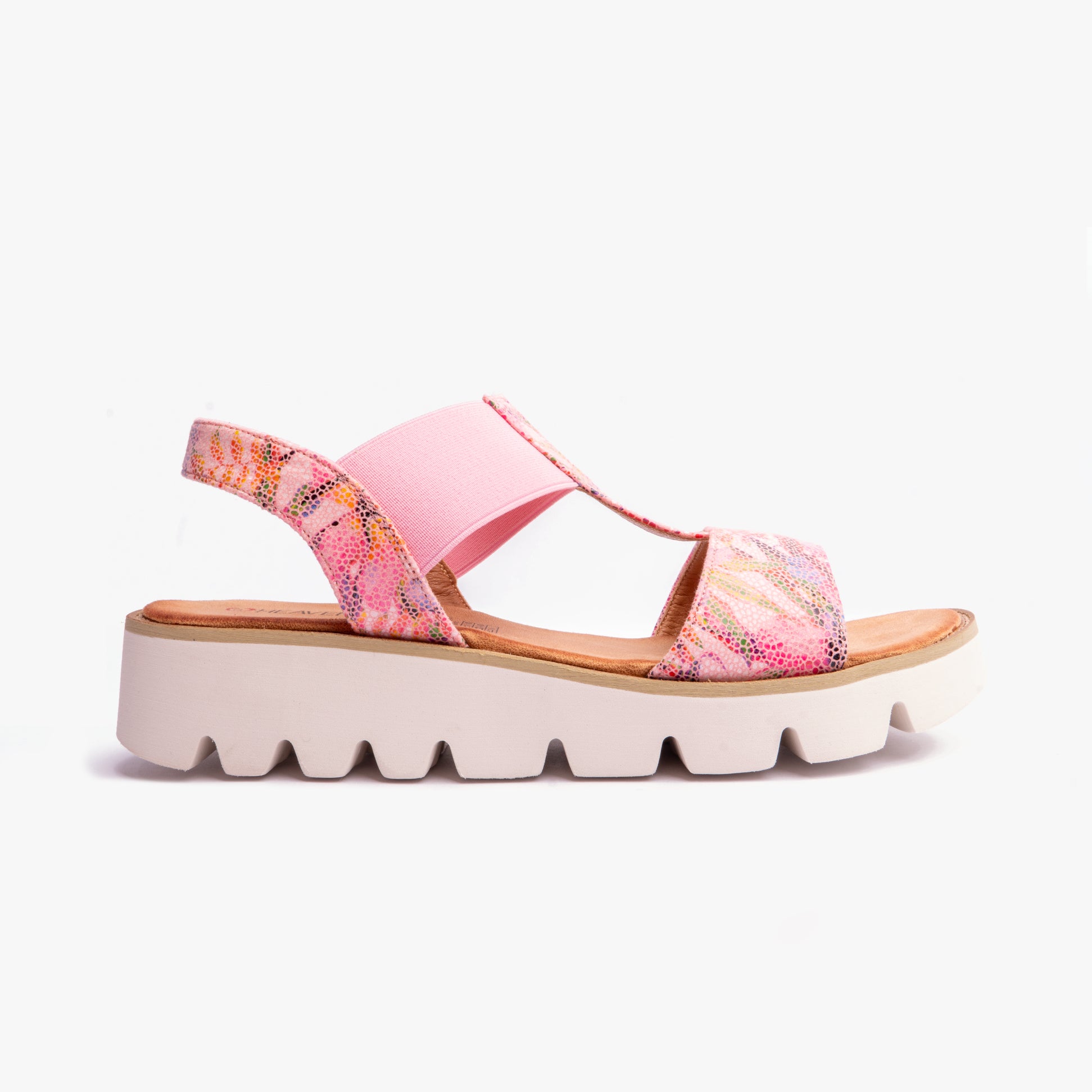 Heavenly Feet RITZ Womens Sandals Floral Pink side view showcasing breathable lightweight design.