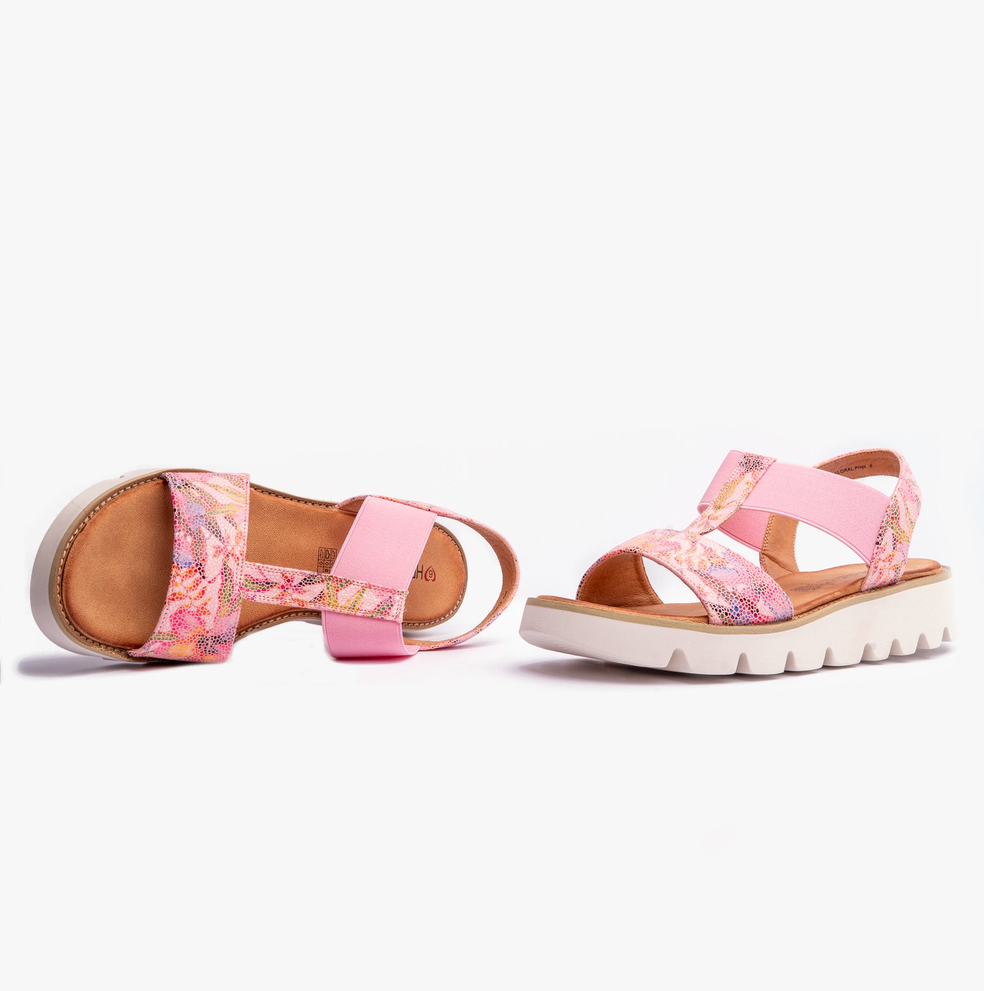 Heavenly Feet RITZ Womens Sandals Floral Pink side view showcasing the pink textile upper and lightweight sole.