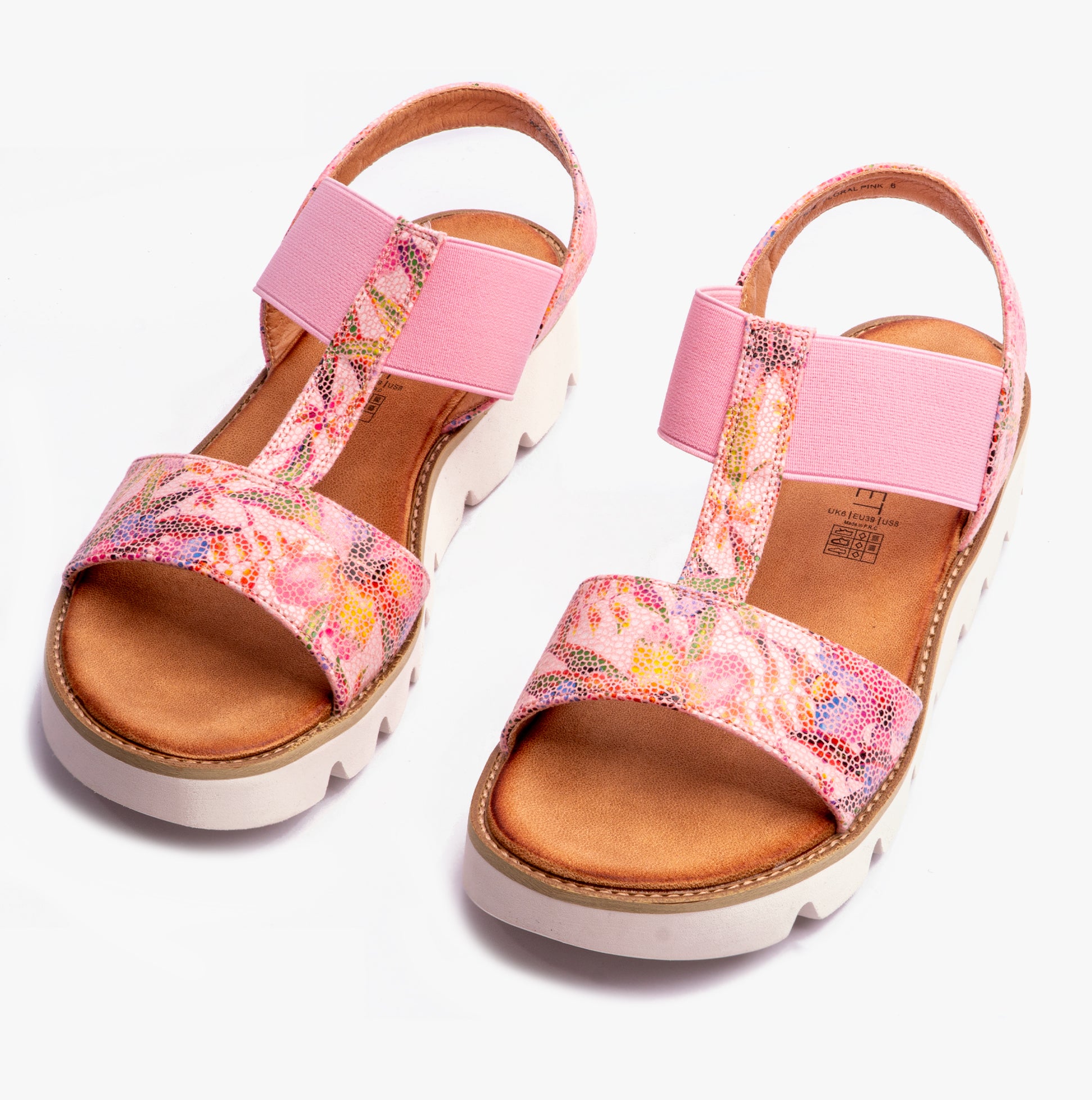Heavenly Feet RITZ Womens Sandals Floral Pink side view showcasing breathable textile upper and lightweight design.