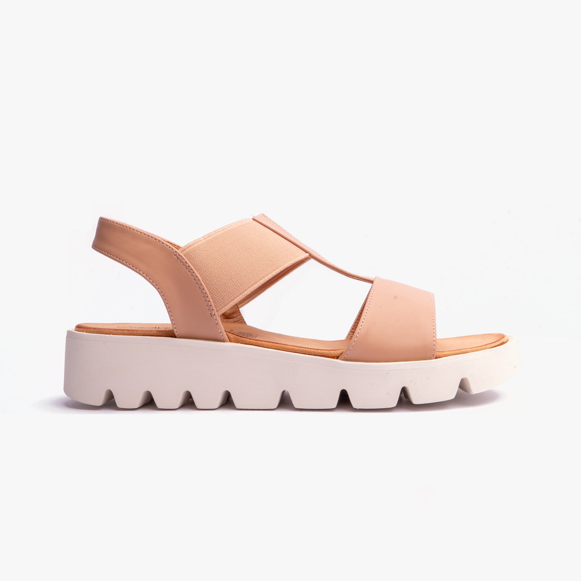 Heavenly Feet RITZ Womens Sandals Nude side view showcasing breathable lightweight design and round toe shape.