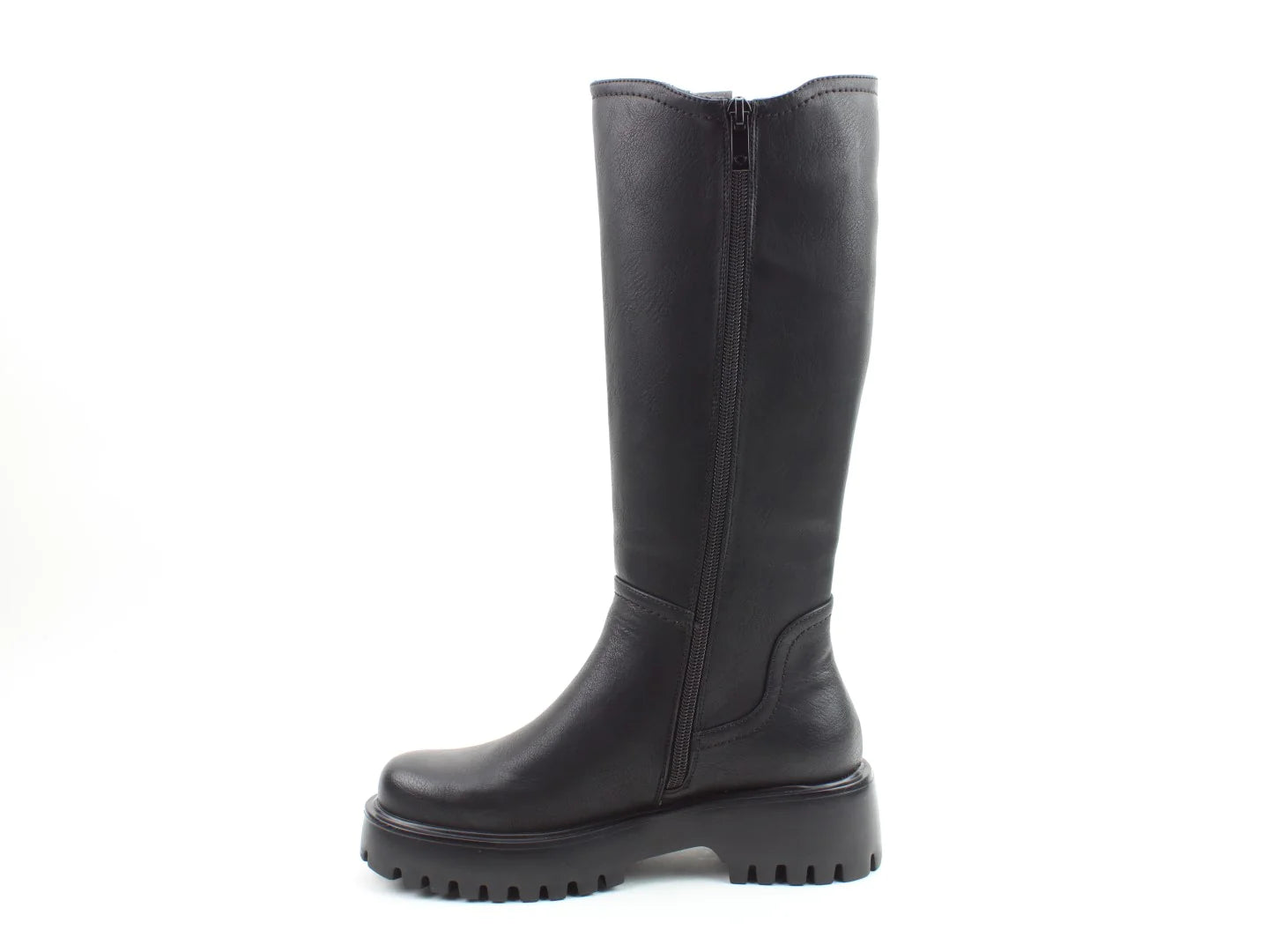 Heavenly Feet ZINNIA Womens Knee High Boots Black side view showing zip closure and block heel design.