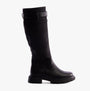 Heavenly Feet BRIANNA Womens Tall Boots Black side view showcasing knee-high faux leather design and durable rubber sole.