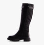 Heavenly Feet BRIANNA Womens Tall Boots Black side view showcasing faux leather with zip closure and knee-high design.