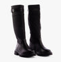 Heavenly Feet BRIANNA Womens Tall Boots Black side view showing knee high faux leather design and rubber sole.