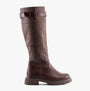 Heavenly Feet BRIANNA Womens Tall Boots Chocolate side view showcasing faux leather and buckle details.