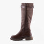 Heavenly Feet BRIANNA Womens Tall Boots Chocolate side view showcasing tall faux leather design and rubber sole.