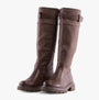 Heavenly Feet BRIANNA Womens Tall Boots Chocolate side view showcasing faux leather material and knee-high design.