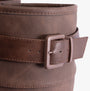 Heavenly Feet BRIANNA Womens Tall Boots Chocolate detail view showing brown faux leather upper and buckle design.