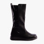 Heavenly Feet LUNA Womens Tall Boots Black side view showcasing faux leather upper and wedge heel.