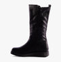 Heavenly Feet LUNA Womens Tall Boots Black side view showing faux leather upper and wedge heel design.