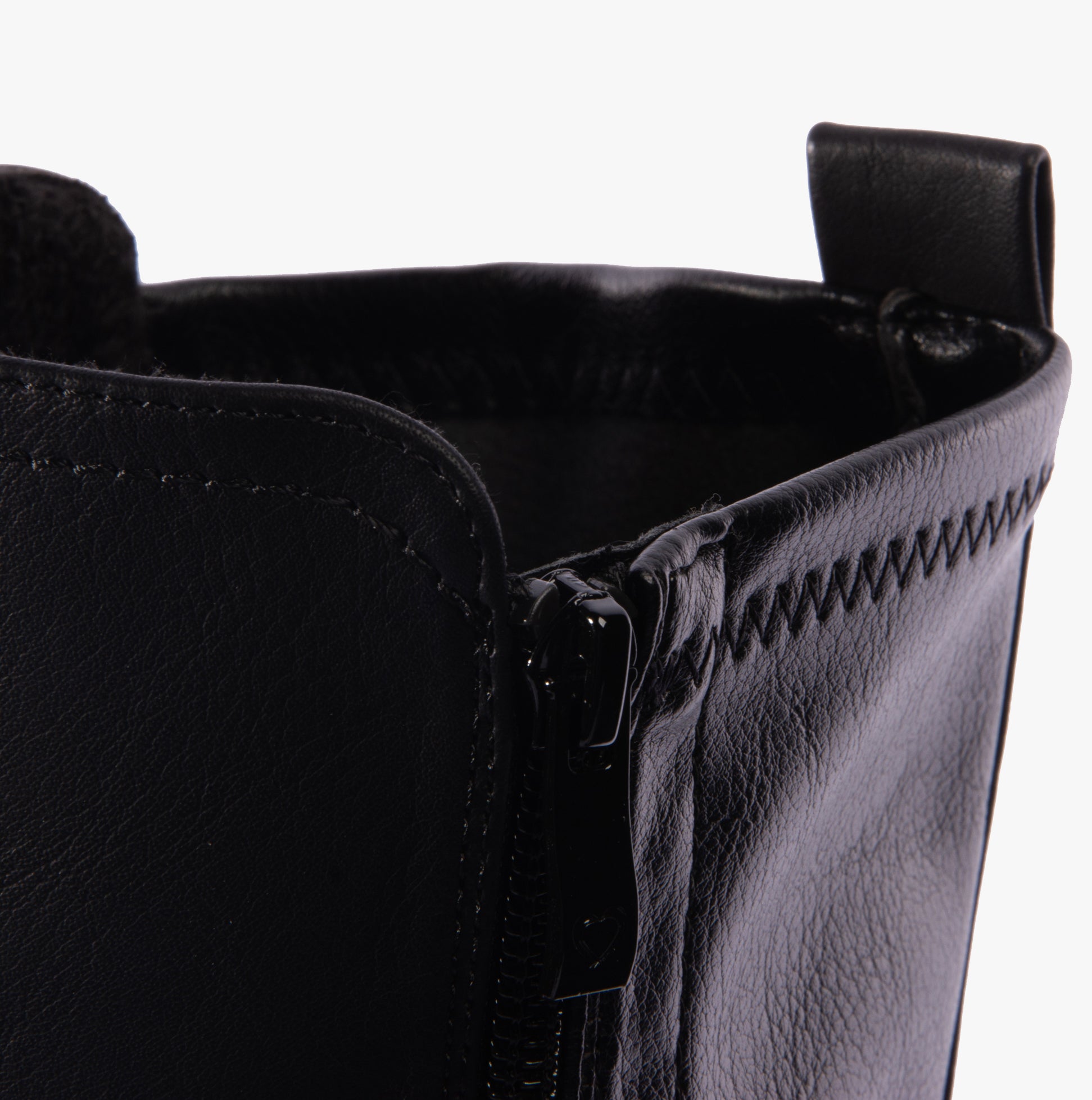 Heavenly Feet LUNA Womens Tall Boots Black detail view showing zip and faux leather upper.