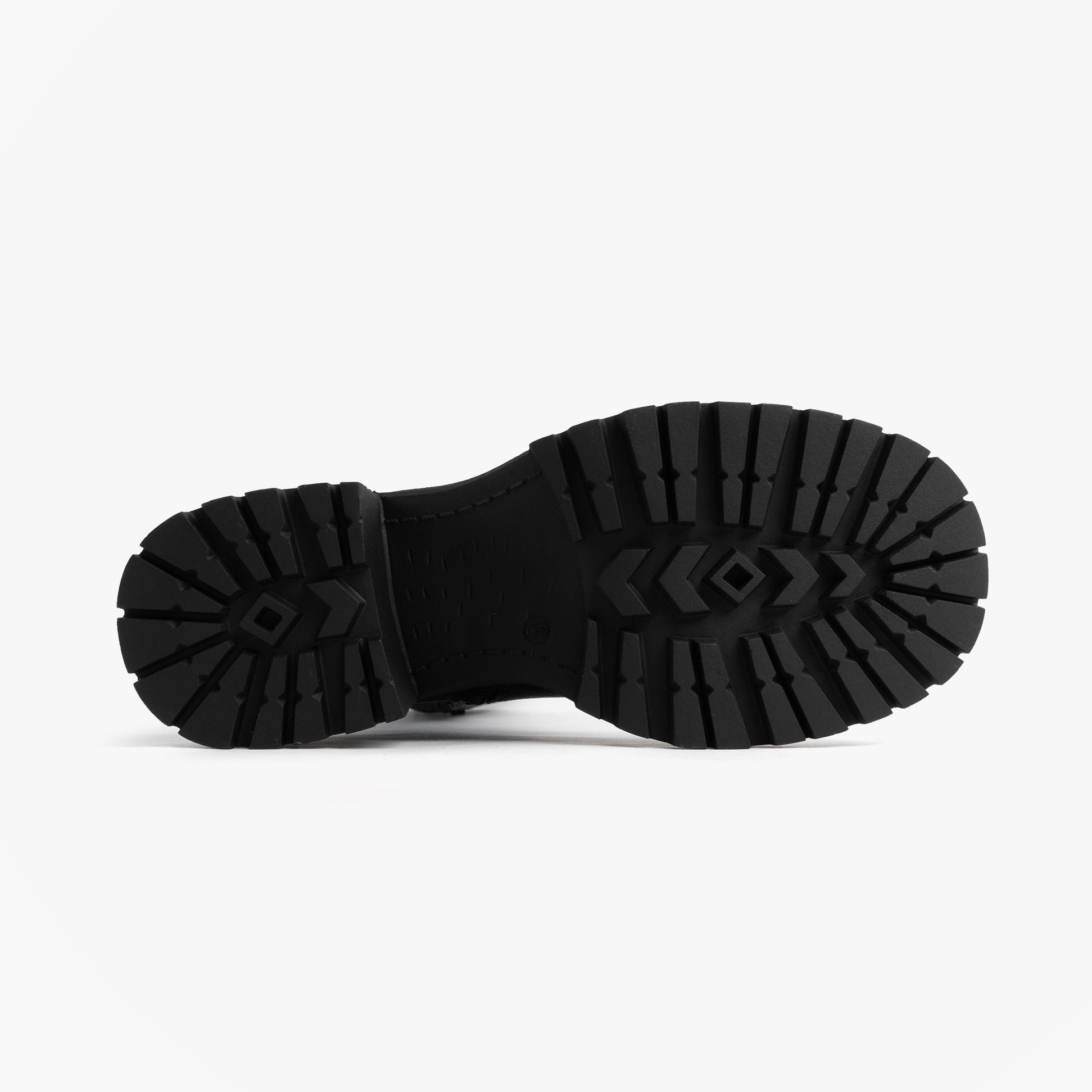 Heavenly Feet EVELINA Womens Long Boots Black sole view showcasing rubber traction pattern.