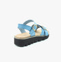 Heavenly Feet TRUDY Womens Sandals Blue rear side view showing wedge heel and buckle detail.