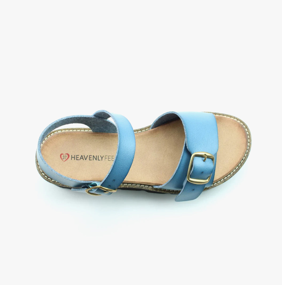 Heavenly Feet TRUDY Womens Sandals Blue top view with buckle and breathable design