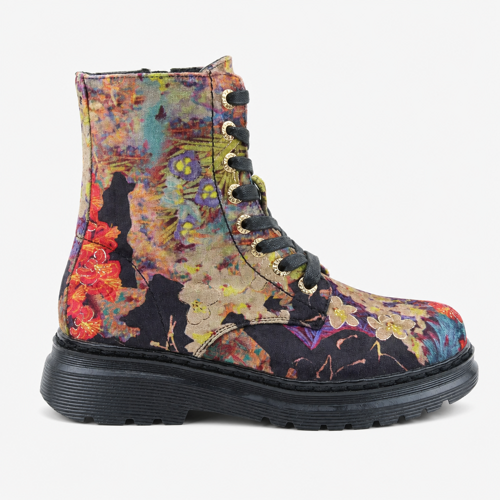 Heavenly Feet LOTTE Womens Ankle Boots Black Velour Multi