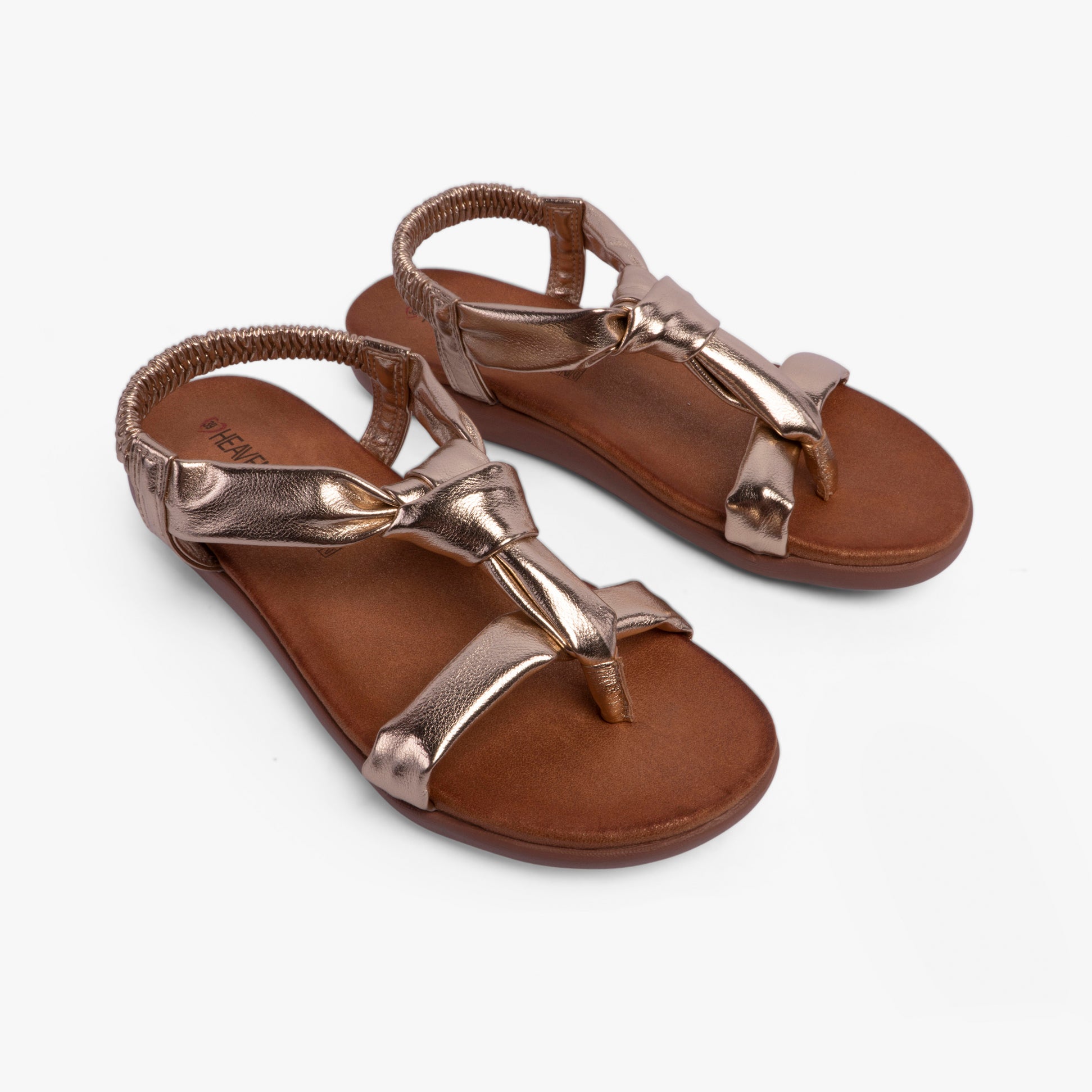 Heavenly Feet BUTTERCUP Womens Sandals Gold side view showing synthetic upper and rubber sole.