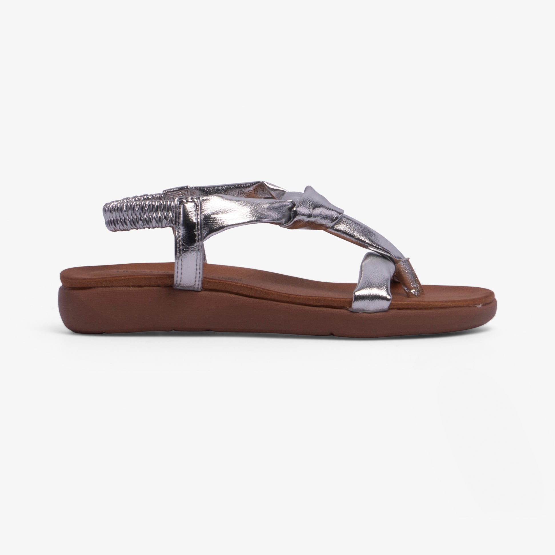 Heavenly Feet BUTTERCUP Womens Sandals Silver side view showcasing synthetic upper and low heel.