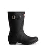 Hunter ORIGINAL SHORT TARTAN Wellies Black side view showing rubber upper and buckle detail.