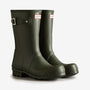 Hunter ORIGINAL SHORT Mens Wellies Dark Olive front view, waterproof rubber wellington boots with mid-calf height.