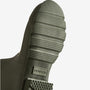 Hunter ORIGINAL SHORT Mens Wellies Dark Olive boot sole close-up view, showcasing textured rubber design.