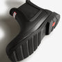 Hunter COMMANDO CHELSEA Mens Wellies Black side view showcasing rubber sole and ankle height.