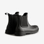 Hunter CHELSEA COMMANDO Womens Wellies Black rear view showcasing the stylish waterproof pull-on boot design.