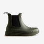 Hunter CHELSEA COMMANDO Womens Wellies Dark Olive side view showing rubber upper and pull-on design.