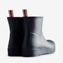 Hunter PLAY SHORT Womens Wellies Valtameri Blue back view, showcasing rubber upper and pull tab design.