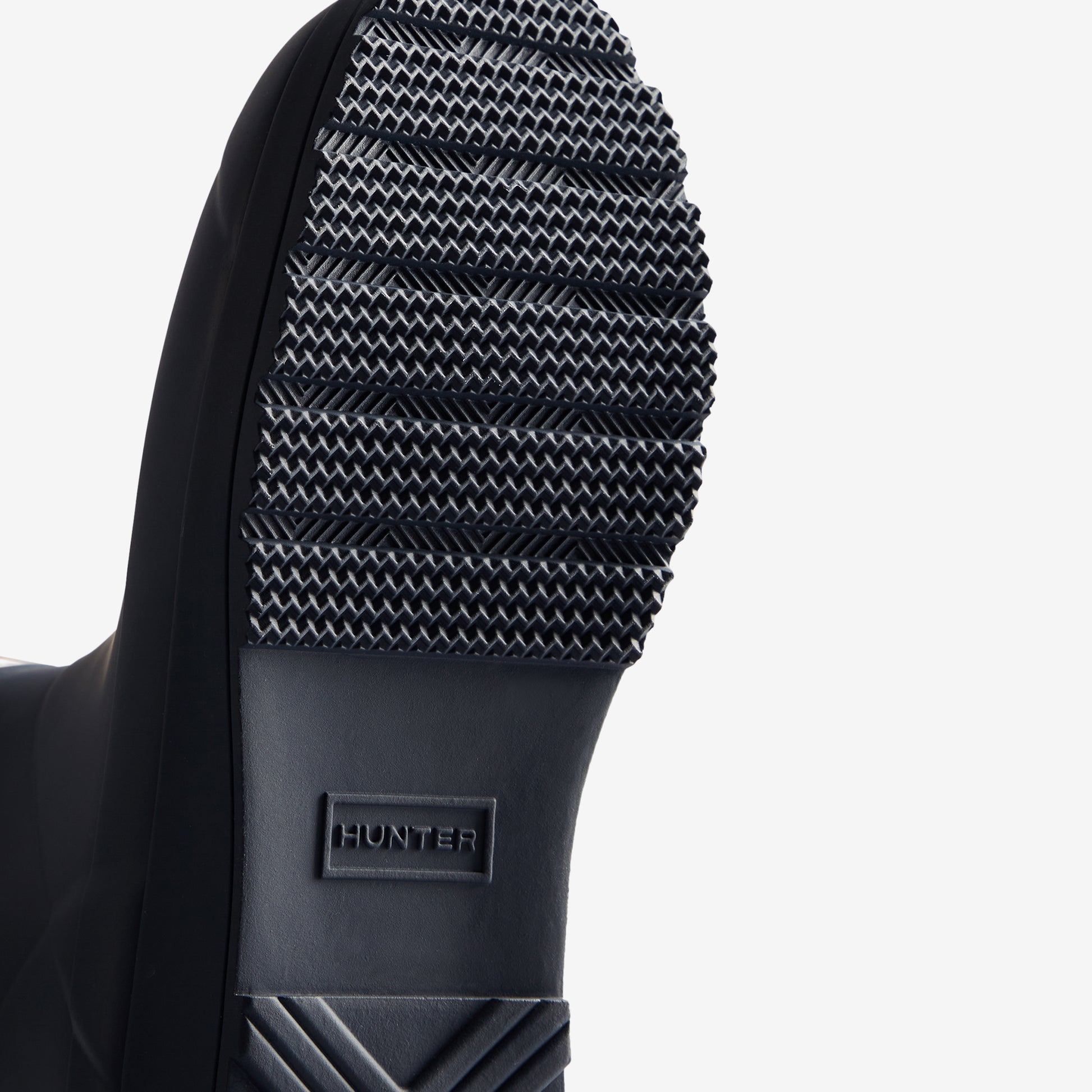 Hunter PLAY SHORT Womens Wellies Valtameri Blue sole view showing slip-resistant tread design.