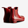 Hunter ORIGINAL CHELSEA Womens Wellies Military Red Gloss rear view, showing glossy red rubber with pull-on design.