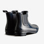 Hunter ORIGINAL CHELSEA Womens Wellies Navy Gloss back view with ankle height and pull-on design, showcasing the glossy rubber finish.