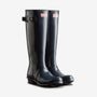 Hunter ORIGINAL TALL Womens Wellies Navy Gloss side view showcasing glossy rubber finish and pull-on design.