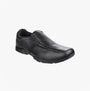 Hush Puppies BESPOKE SENIOR Boys Shoes Black side view, leather upper, slip-on style, low top school shoes.