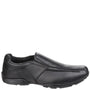 Hush Puppies BESPOKE SENIOR Boys Shoes Black side view showcasing leather upper and slip-on design.