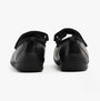 Hush Puppies AMBER JUNIOR Girls Leather School Shoes Black back view showing adjustable strap and flat heel.
