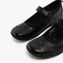 Hush Puppies AMBER JUNIOR Girls Leather School Shoes Black side view showing adjustable strap and star detailing.