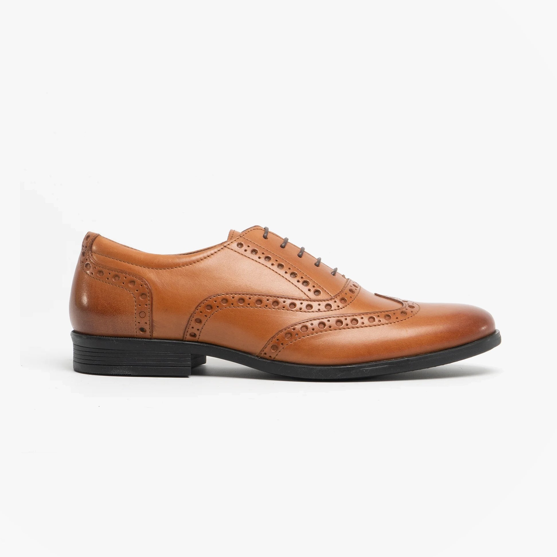 Hush Puppies OAKEN Mens Leather Brogue Shoes Dark Brown