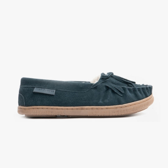Hush Puppies ADDY Womens Suede Moccasin Slippers Navy