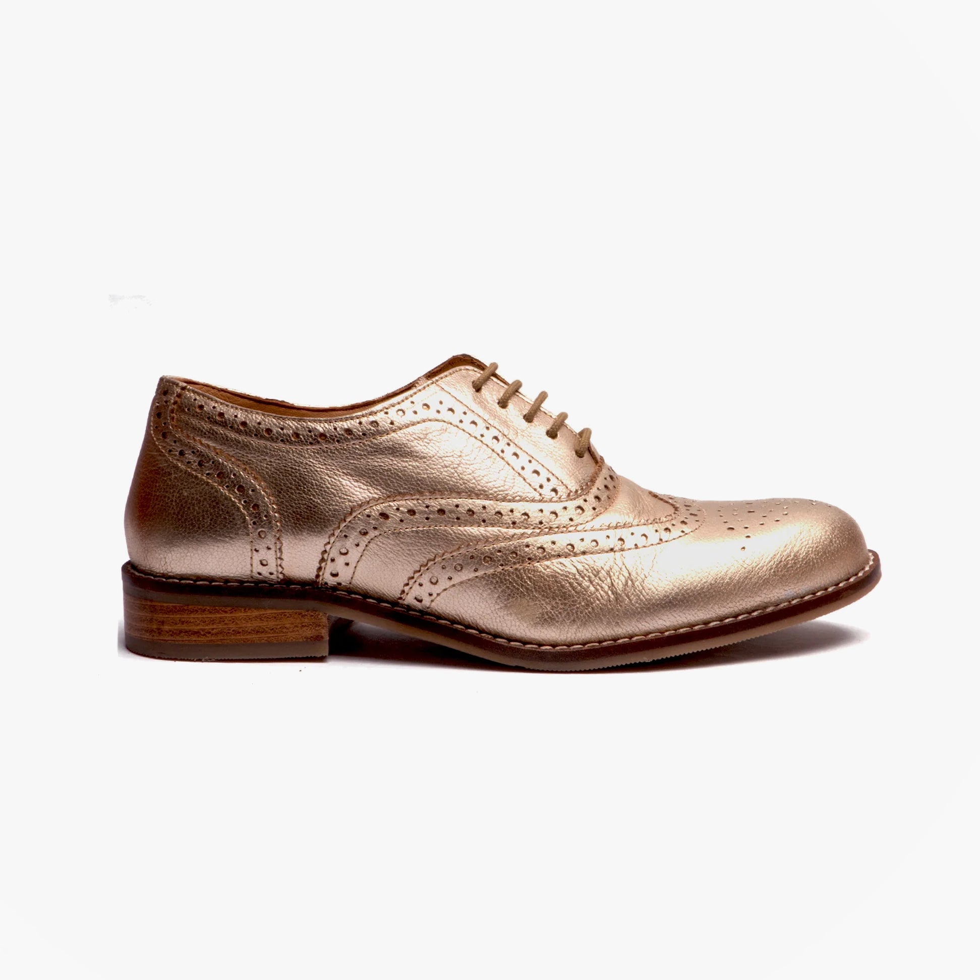 Hush Puppies NATALIE Womens Leather Brogue Shoes Gold